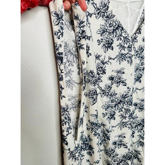 JASON WU White Blue Floral Print Sleeveless Lace Insert Criss Cross Back Dress12 - Picture 12 of 16